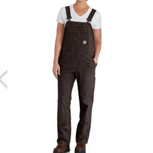 Carhartt Women's Dark Brown Loose Fit Canvas Bib Overall - Double Knee L 12/14